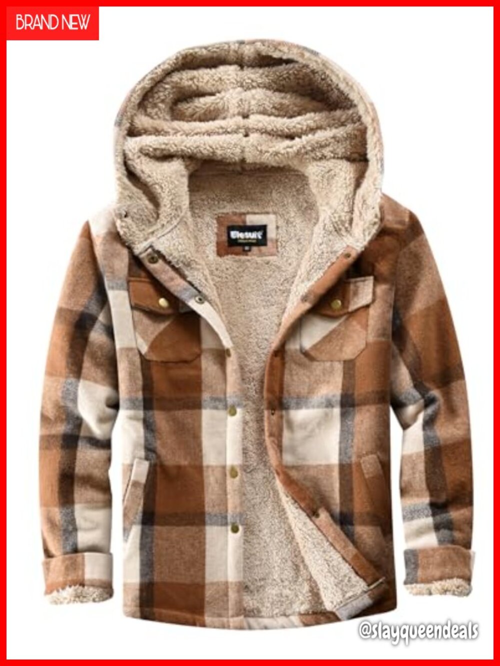 Fleece Flannel Jacket Plaid Sherpa Button Down Hooded Women